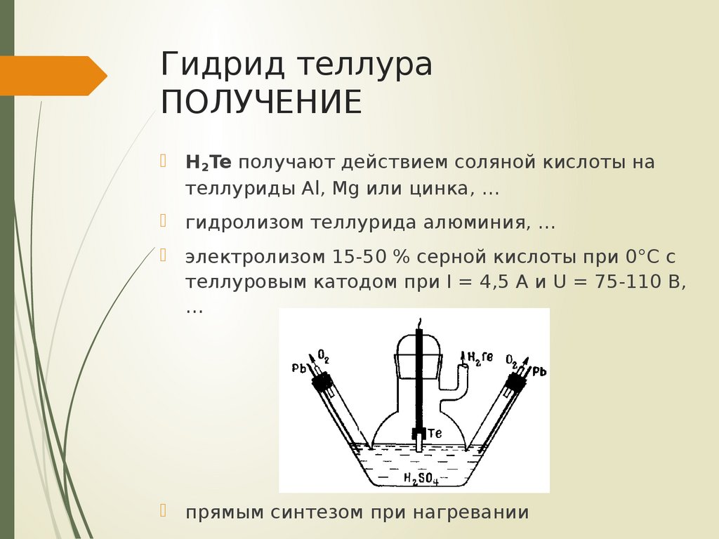 Получение действовать. Получение Теллура. Способы получения Теллура. H2te получение. Получение Теллура в лаборатории.