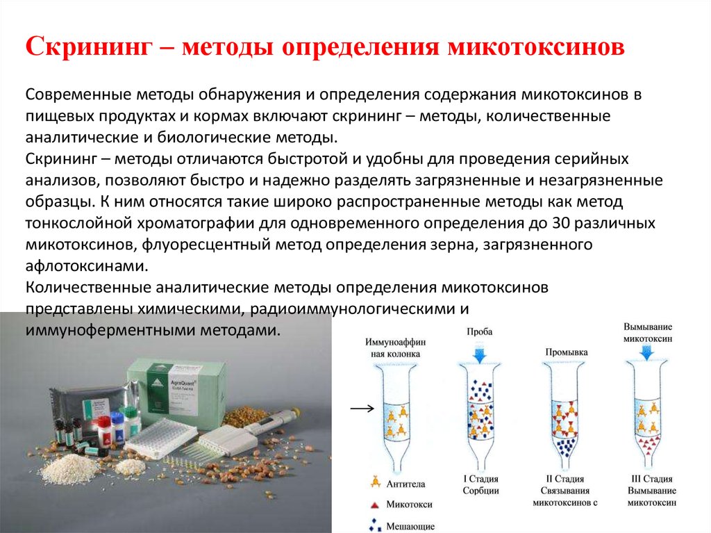 Способы обнаружения. Методы определения микотоксинов. Методы скрининга. Методы обнаружения микотоксинов. Скрининг метод определения микотоксинов.