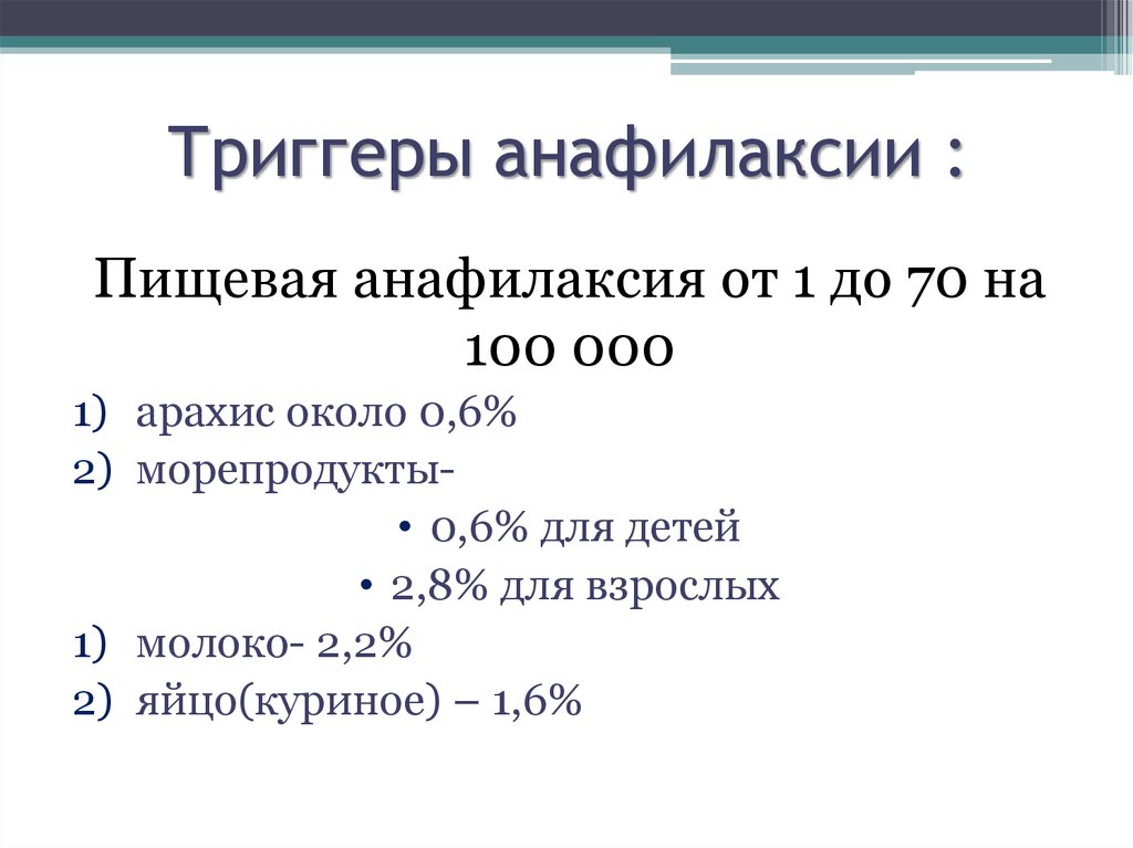 Триггеры анафилаксии :