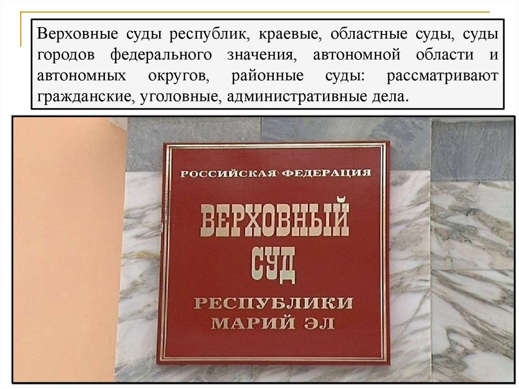 Верховных судов республик. Верховный краевой суд. Верховные суды республик. Областные и краевые суды. Суды городов федерального значения.