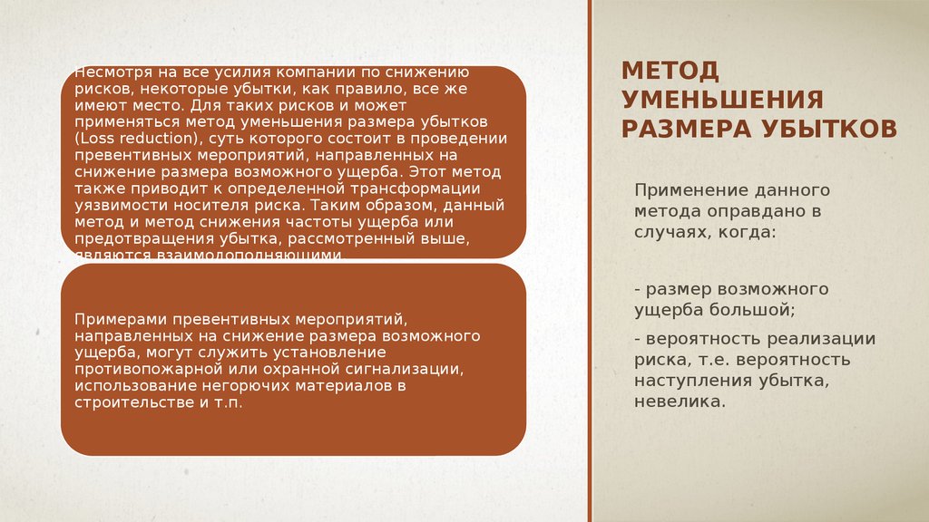 Метод уменьшения размера убытков