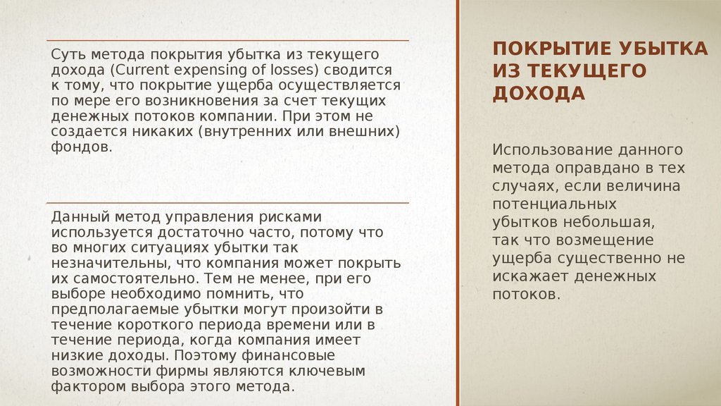 Покрытие убытка из текущего дохода