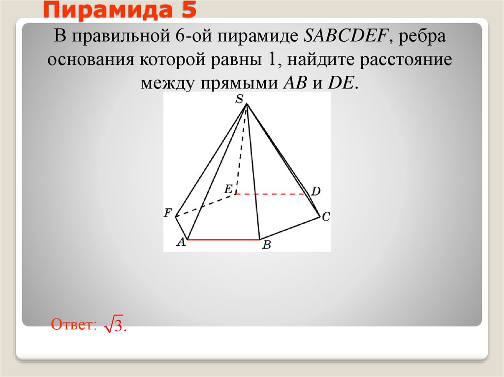 Скрещивающиеся ребра пирамиды. Скрещивающиеся ребра шестиугольной пирамиды. Пирамида SABCDEF. В правильной 6ой пирамиде.