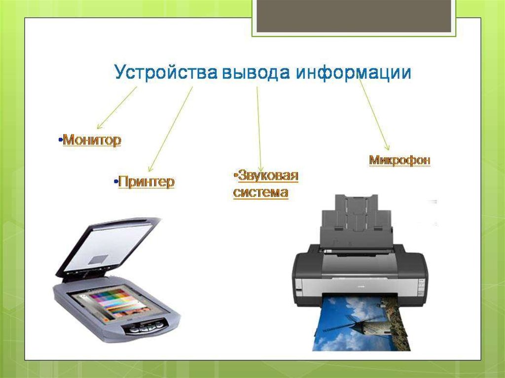 Устройство продолжи. Устройства вывода. Классификация устройств вывода. Устройства вывода компьютера. Типы мониторов и принтеров.