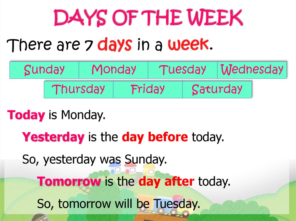 What day is yesterday. What is the Day of the week today. What Day of the week is it today. Days of the week. Week Days in English.