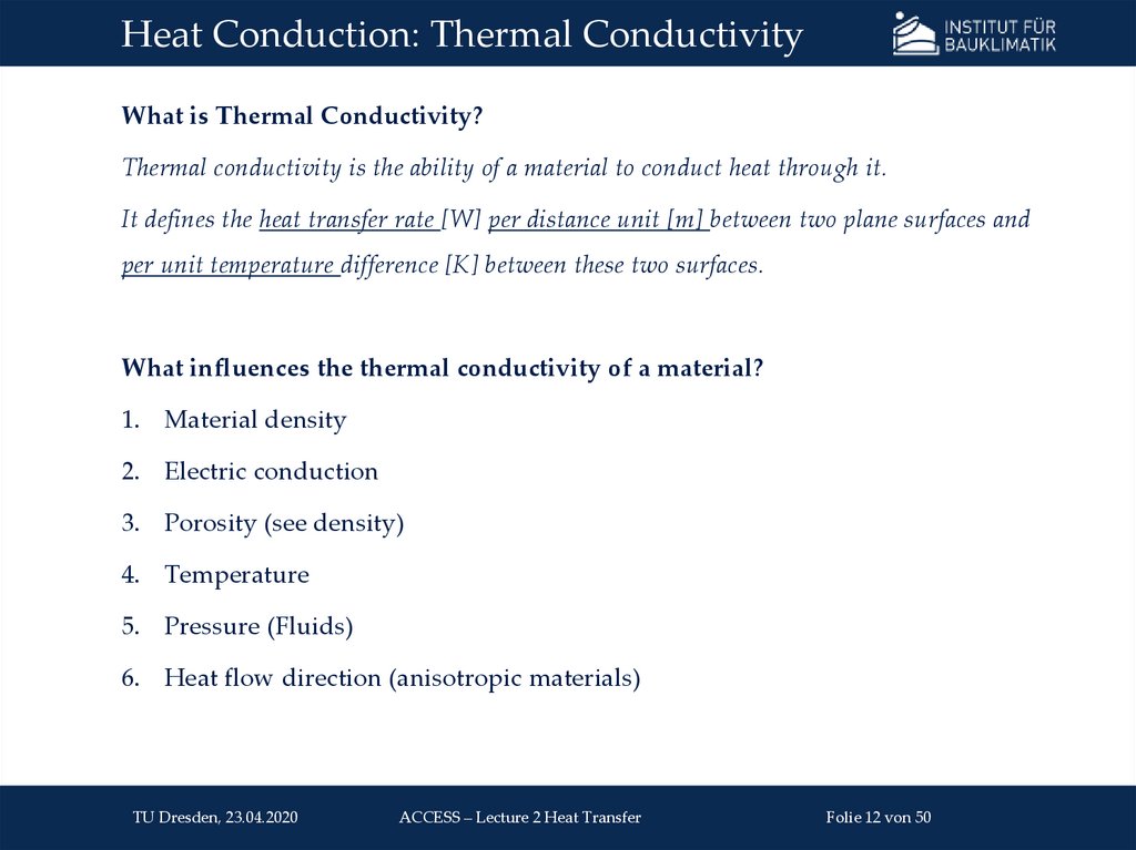 Heat Conduction: Thermal Conductivity