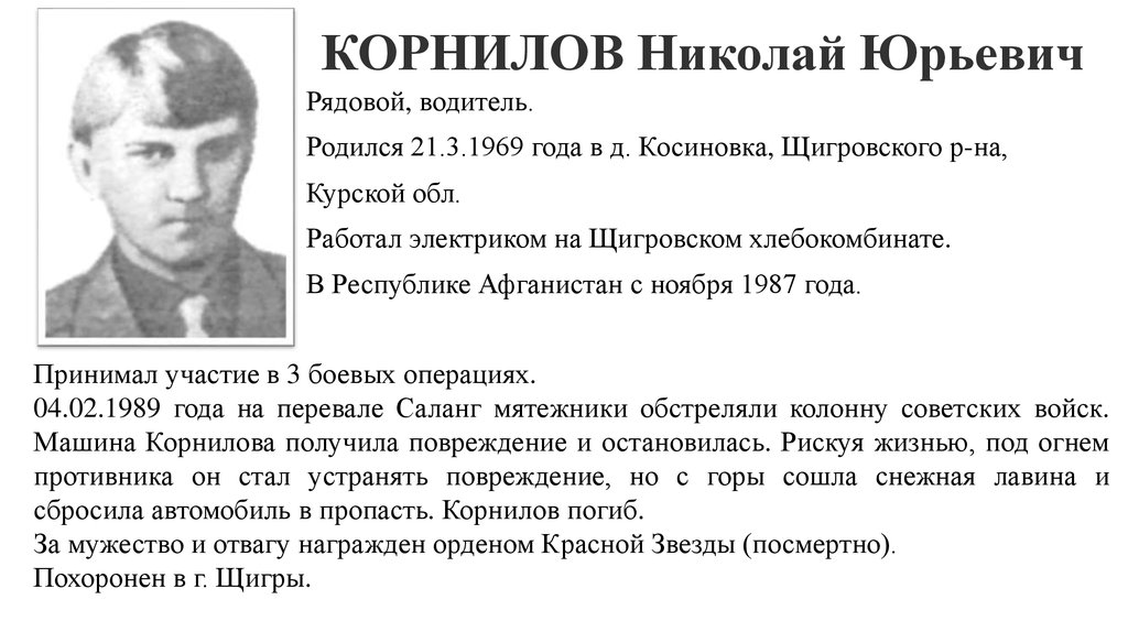 Водители - куряне, погибшие при исполнении интернационального долга в республике Афганистан - презентация онлайн