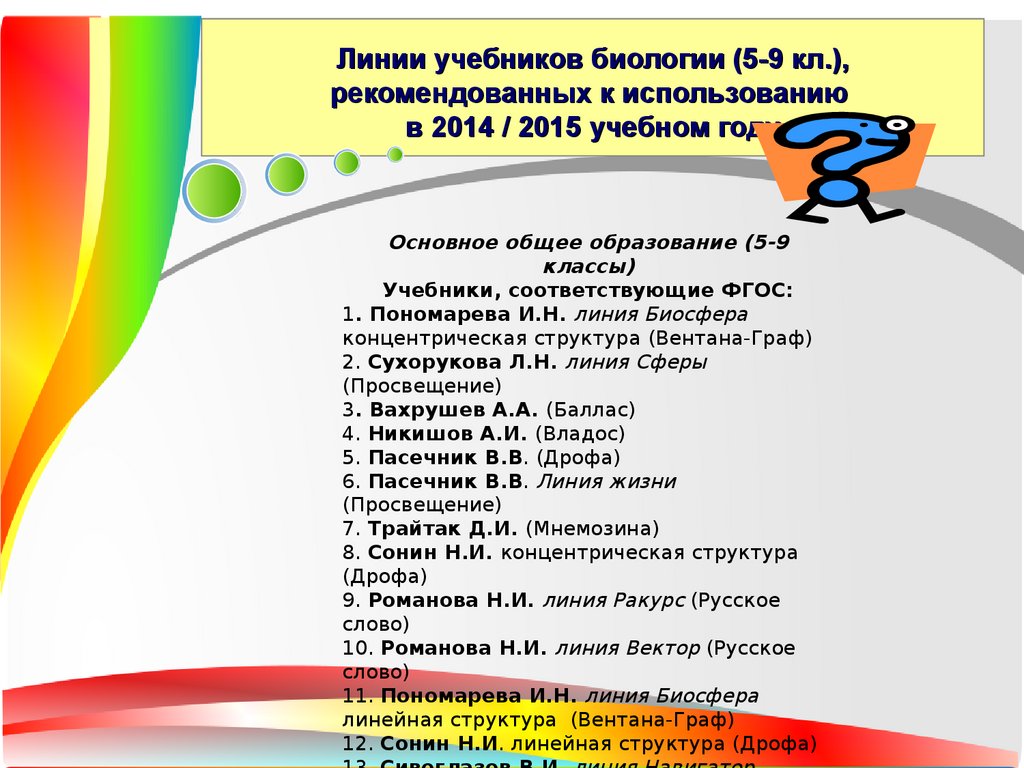 Линии учебников биологии (5-9 кл.), рекомендованных к использованию в 2014 / 2015 учебном году