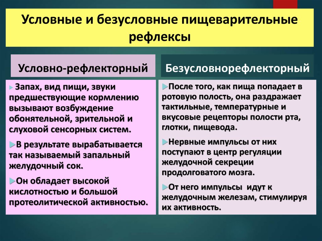 Примеры условных и безусловных рефлексов