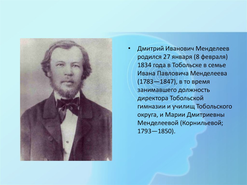 Менделеев родился. Ивана Павловича Менделеева.