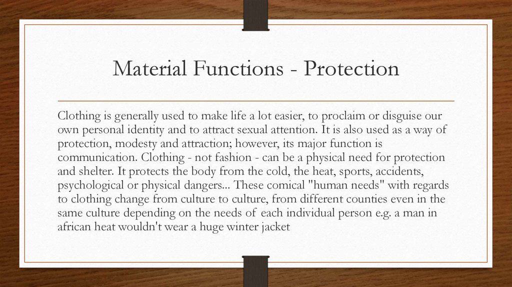 Material Functions - Protection