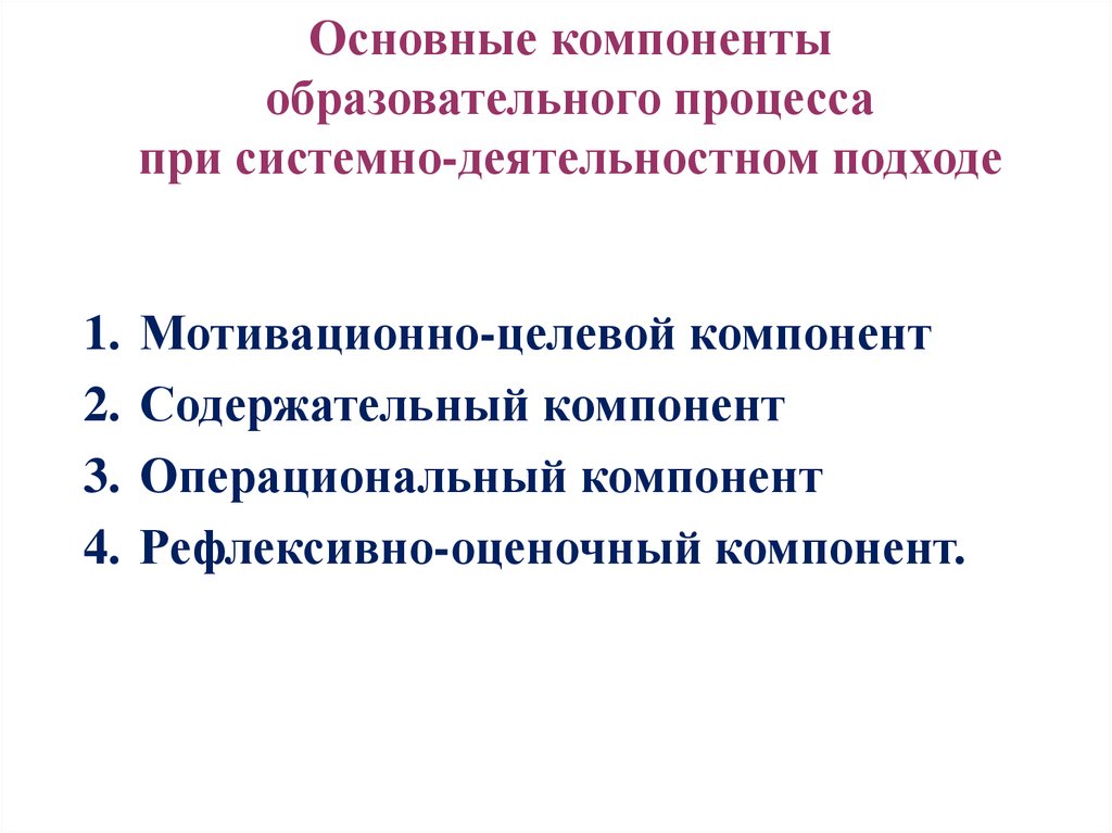 Основные компоненты воспитательного. Содержательный компонент педагогического процесса. Основные компоненты образования.