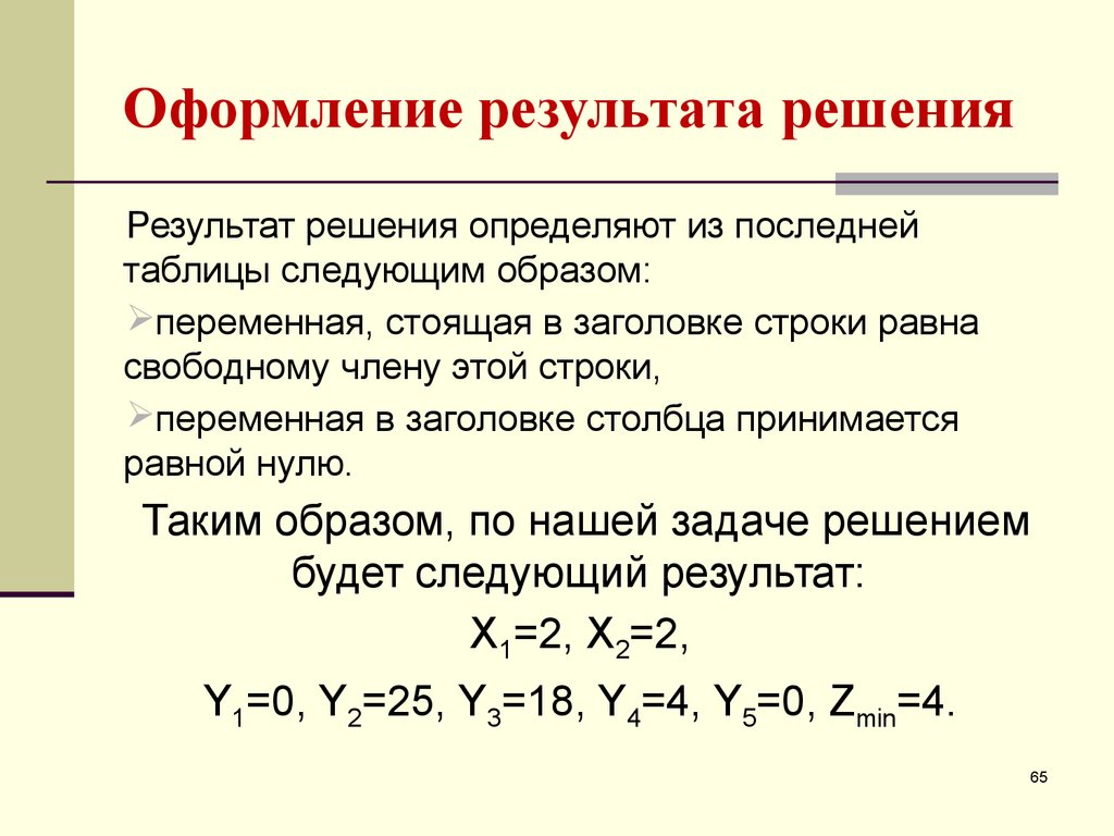 Итоги решения. Оформление результатов. Результат решения. Показатели реального результата решения задачи. Определить решение.