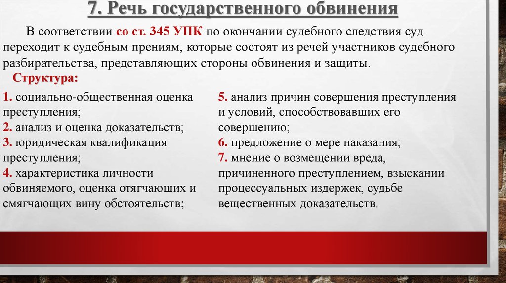 Судебная речь защиту. Речь гос обвинителя. Структура речи государственного обвинителя. Окончание судебного следствия.