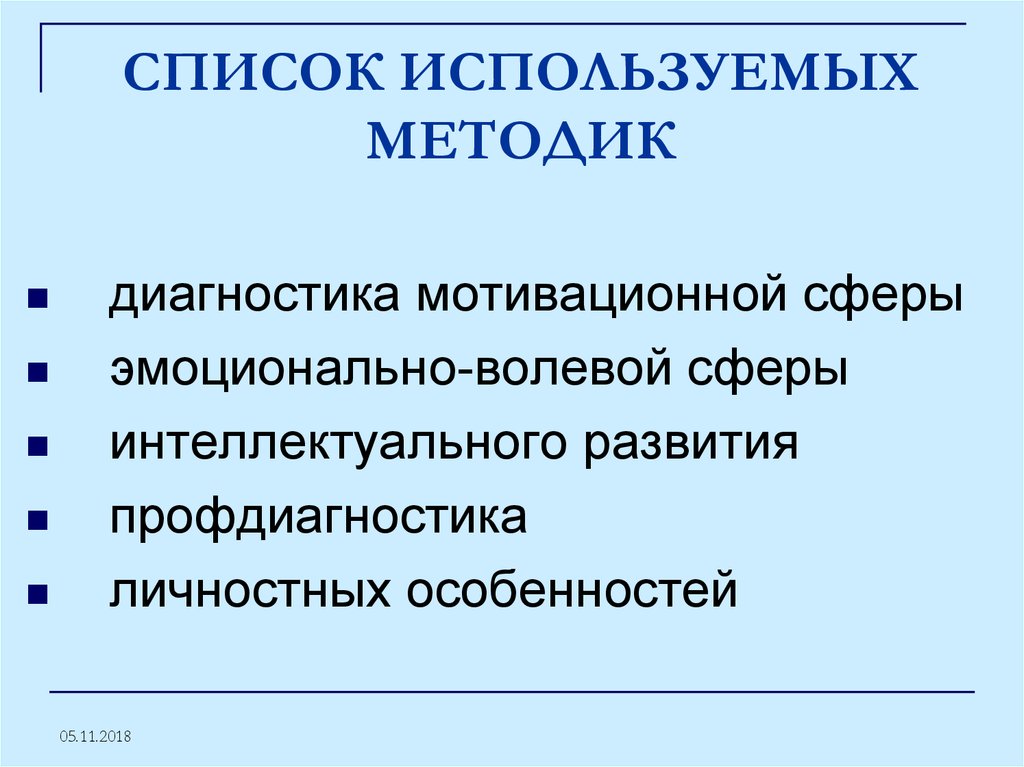 СПИСОК ИСПОЛЬЗУЕМЫХ МЕТОДИК