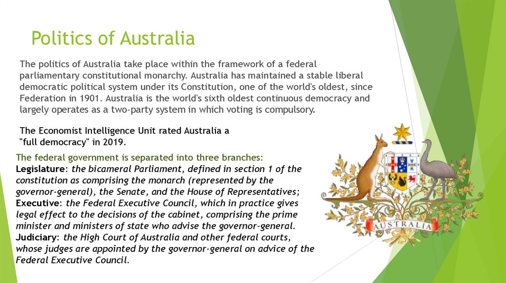 Medicinsk bind Masaccio Australia's political system. Politics of Australia - презентация онлайн