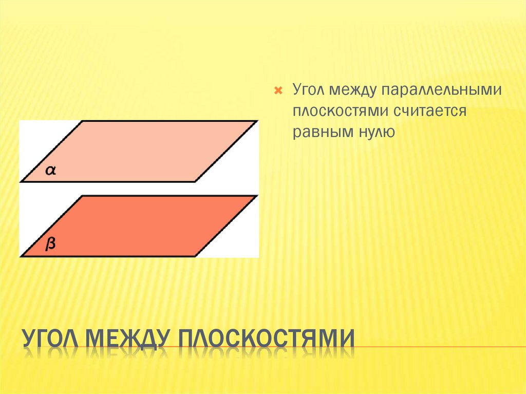 Найти угол между параллельными. Чему равен угол между 2 параллельными плоскостями. Угол между параллельными плоскостями равен 0. Угол между параллельными плоскостями считается равным. Что такое угол между плоскостью и параллельными плоскостями.