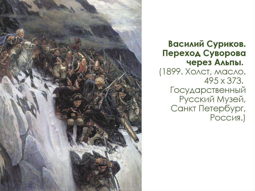 Опишите картину в и сурикова переход суворова через альпы с 165 используя знание подробностей кратко