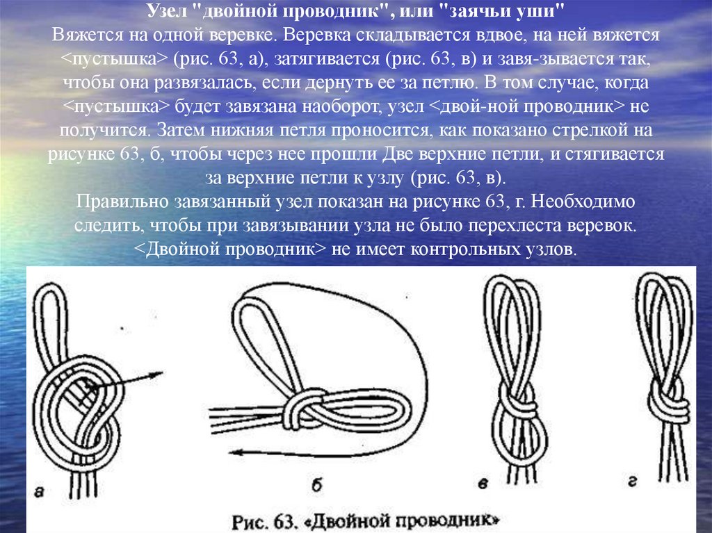 Узел проводник. Узел проводник заячьи уши. Проводник двойной заячьи ушки узел. Узел заячьи уши схема. Двойной проводник узел схема.