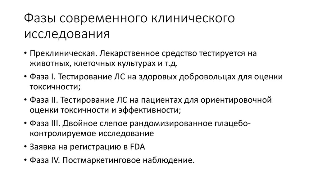 Фазы современного клинического исследования