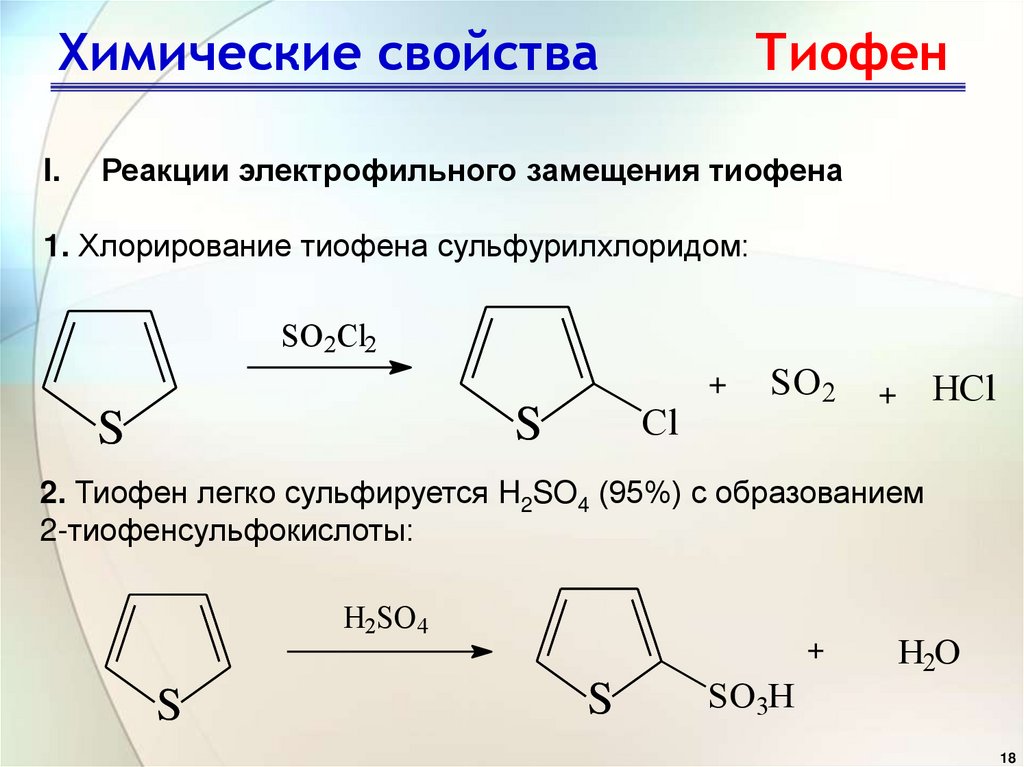 Химические свойства Тиофен