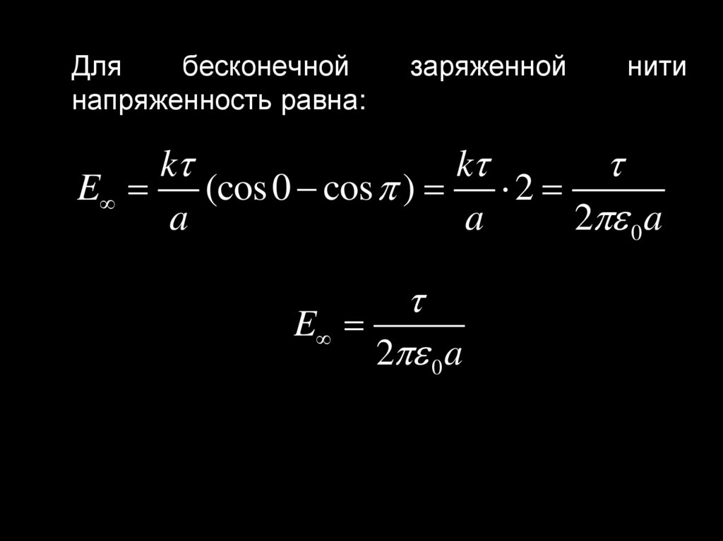 Потенциал равномерно заряженной нити. Напряженность электрического поля бесконечно заряженной нити.