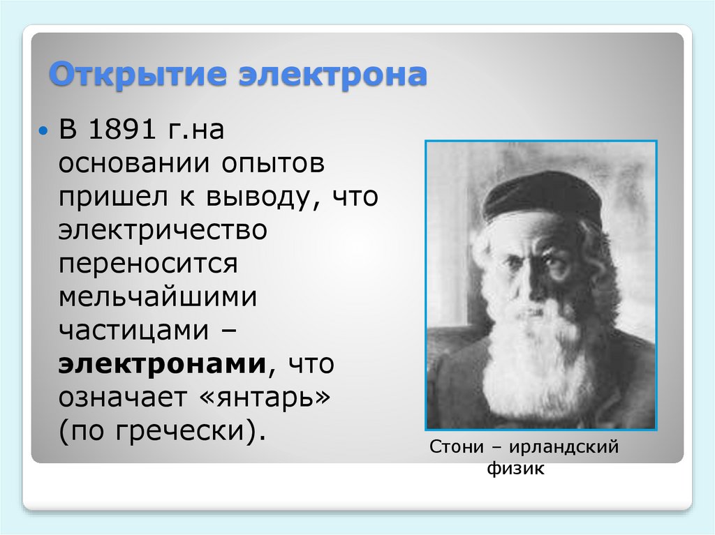 Дж электрон. Джордж Стоней. Дж Стоней открытие. Открытие электрона. Открыл первую элементарную частицу - электрон.