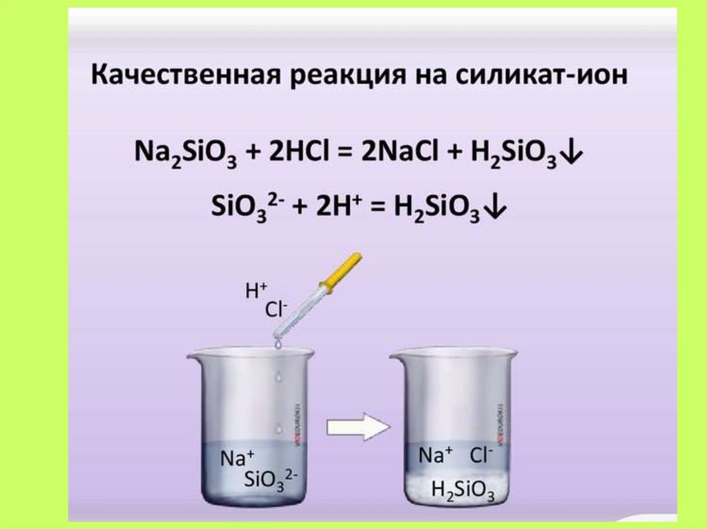 Sio hcl h. Качественная реакция на силикат-анион sio32-. Качественная реакция на силикат натрия.