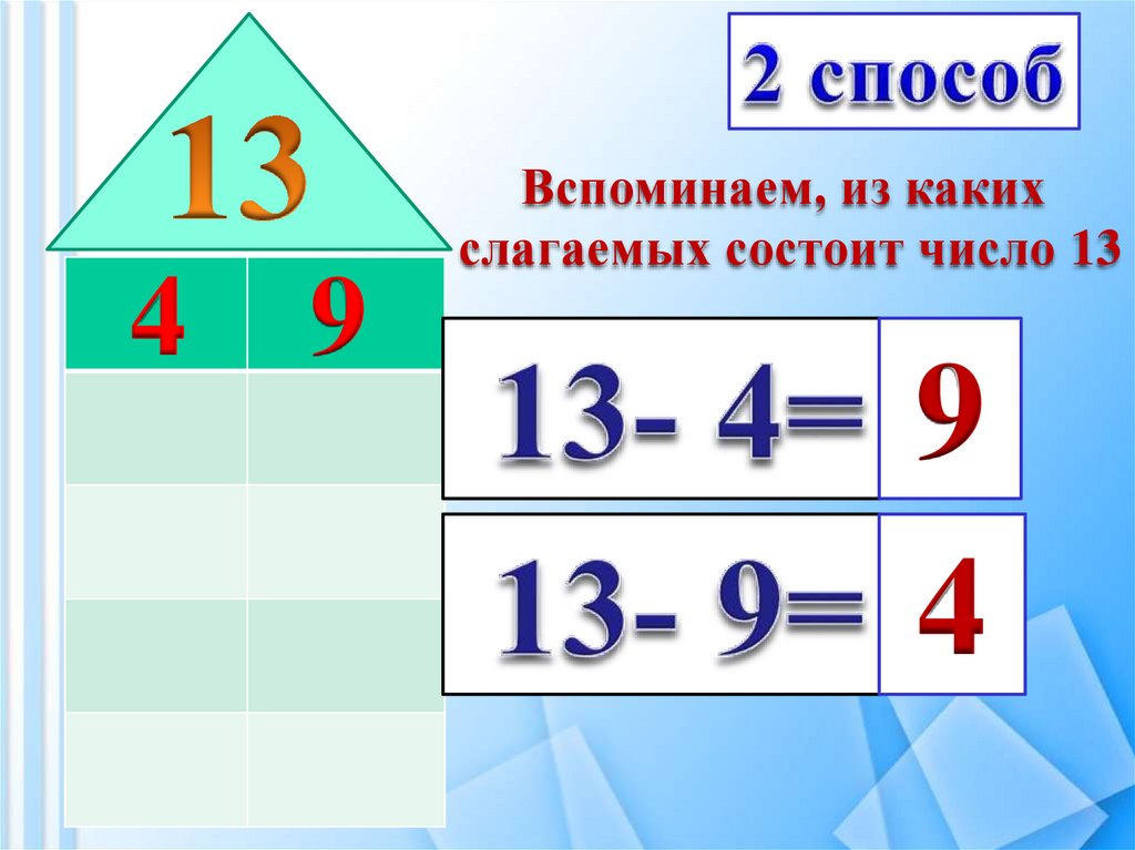 Математика переход в 5 класс. Вычитаем из числа 13. Вычитаем из числа 13 запомни.