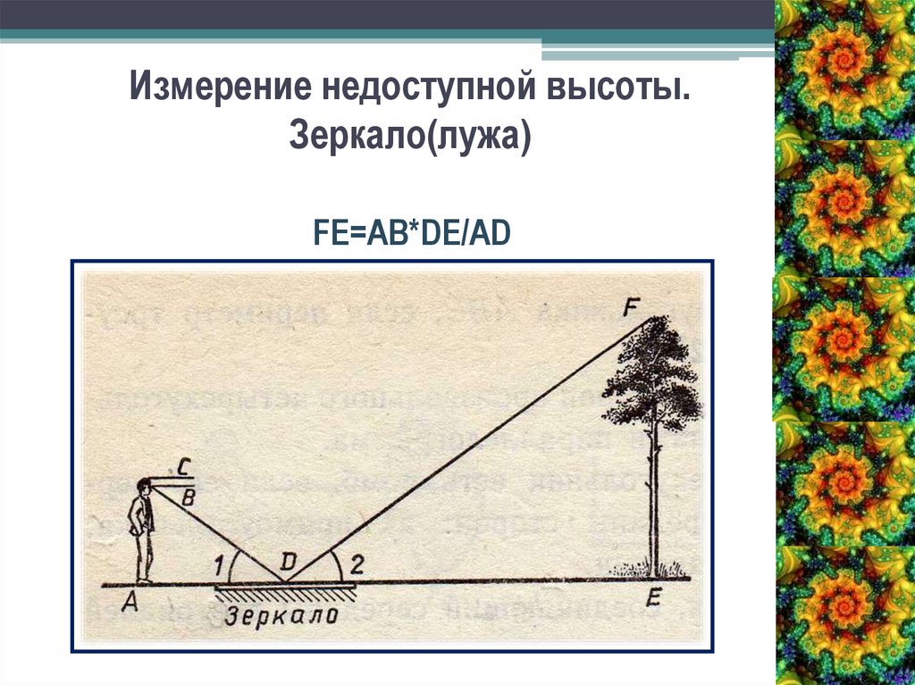 Применение подобия. Доклад применение подобия. Практическое применение высоты. Исследование на тему(применение подобия для измерительных работ. Измерения высоты объекта с помощью зеркала (лужи).