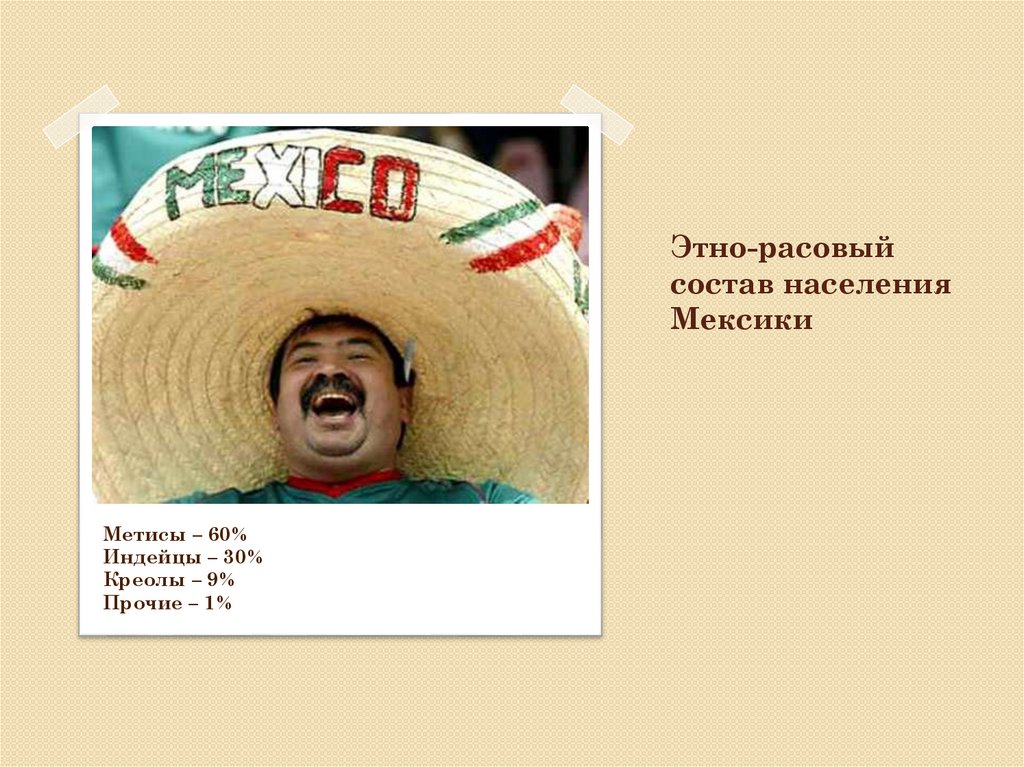 Постройте круговую диаграмму расово этнического состава населения мексики