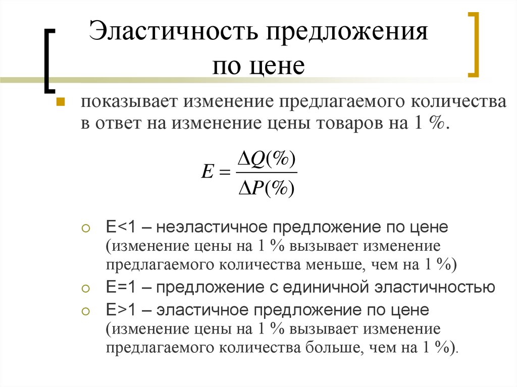 Эластичность предложения по цене формула