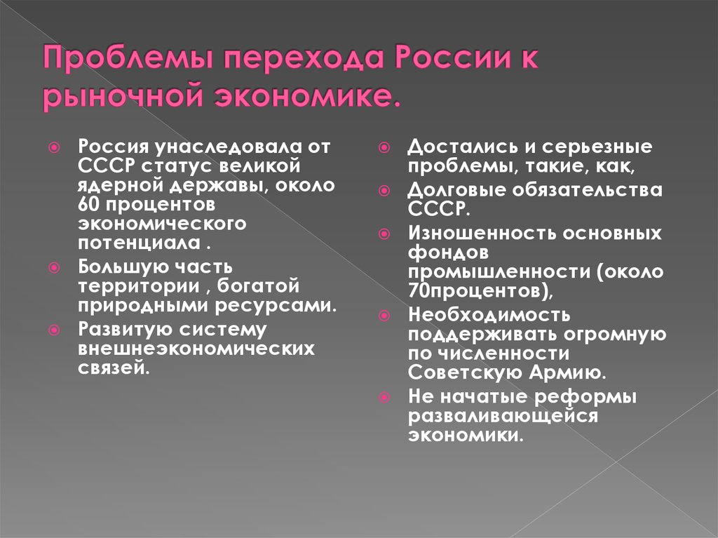 Переход к рыночной экономике реформы и их последствия презентация