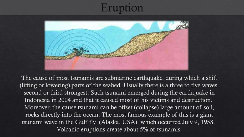 The cause of most tsunamis are submarine earthquake, during which a shift (lifting or lowering) parts of the seabed. Usually