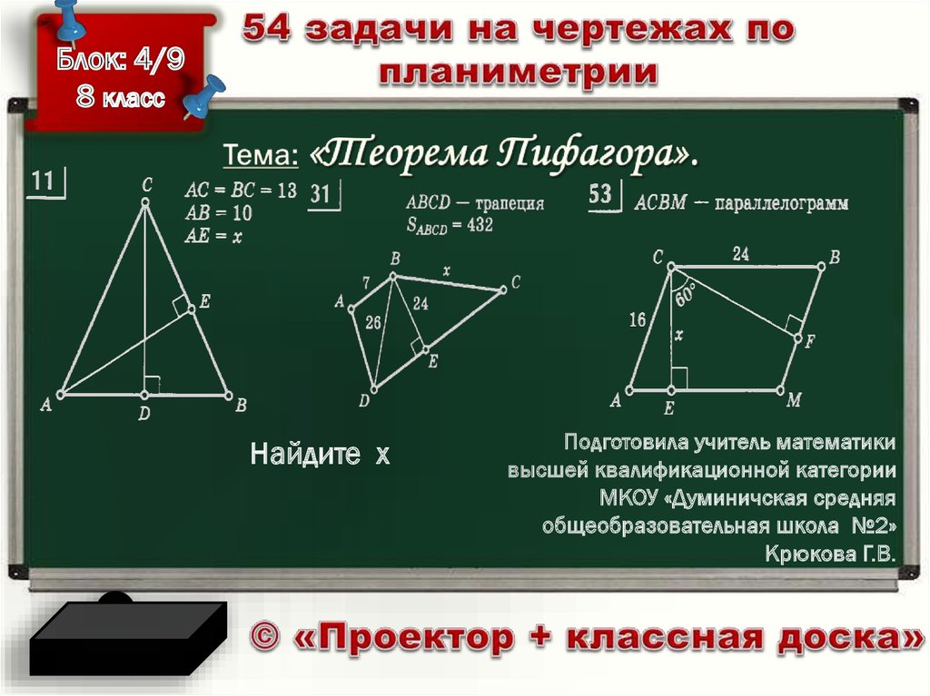 Планиметрия теорема пифагора на готовых чертежах