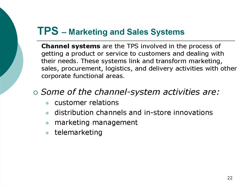 TPS – Marketing and Sales Systems