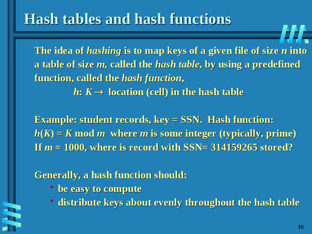 Hash tables and hash functions
