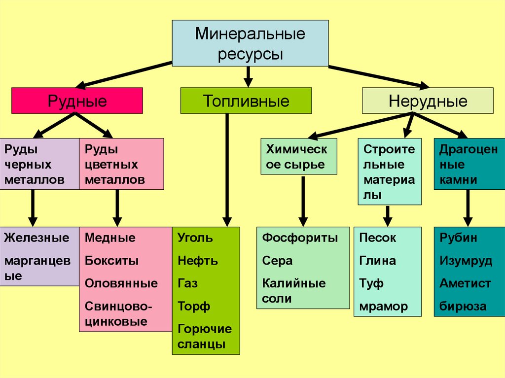 Заполните схему виды полезных ископаемых