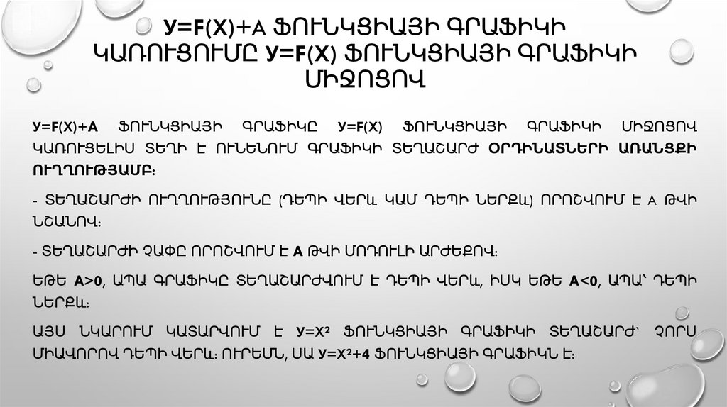 у=f(x)+a ֆունկցիայի գրաֆիկի կառուցումը у=f(x) ֆունկցիայի գրաֆիկի միջոցով