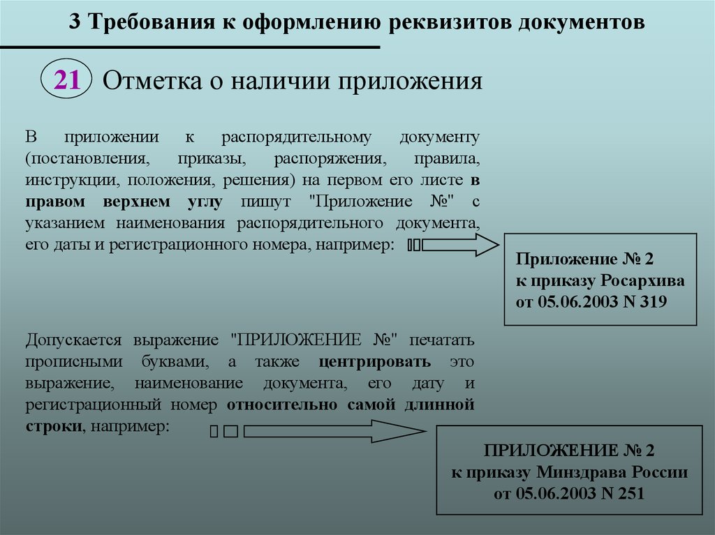 Приложение в документе образец