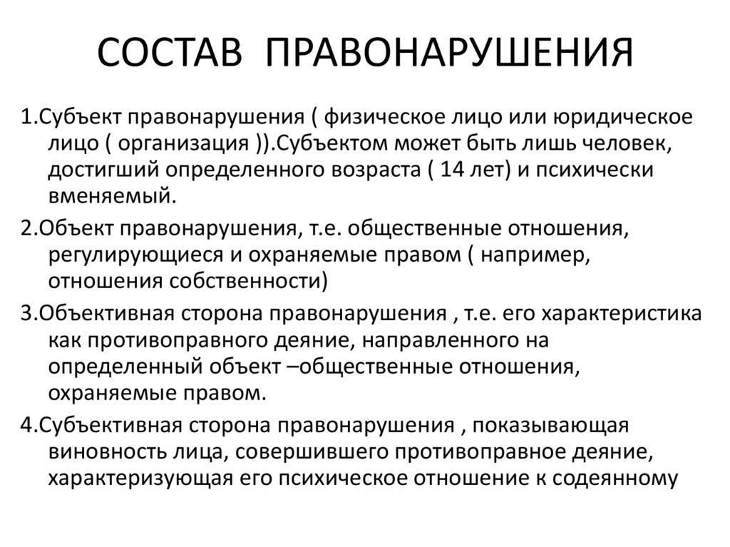 Составьте схему состав правонарушения