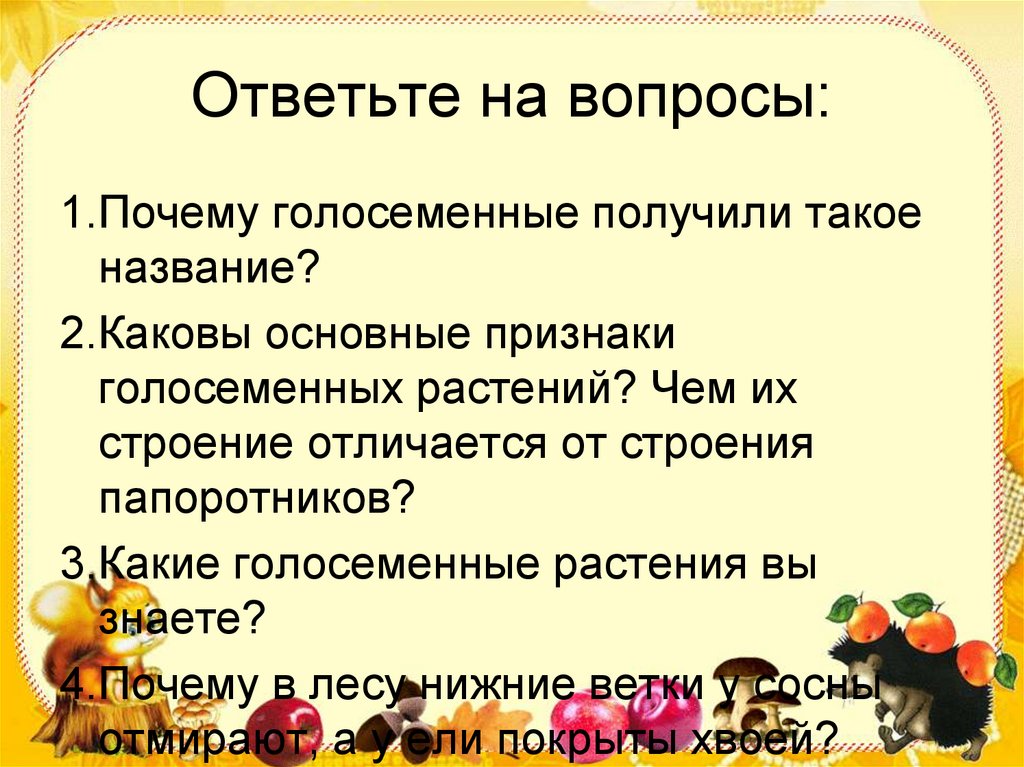 Почему голосеменные в отличие от папоротников