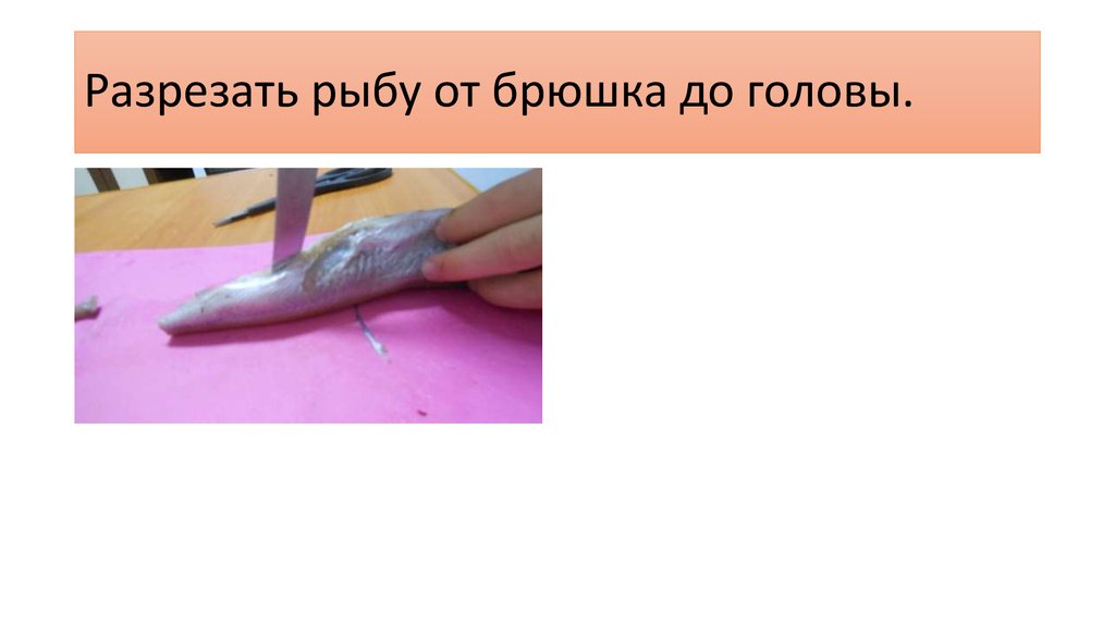 Разрезать рыбу от брюшка до головы.