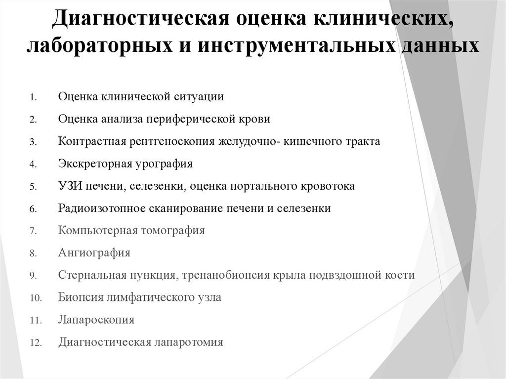 Оценка диагностики. Оценка лабораторных и инструментальных данных. Дифференциальная диагностика при гепатолиенальном синдроме. Диагностическая оценка. Диагностическое оценивание это.