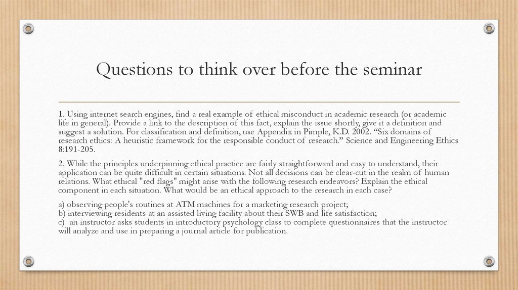 Questions to think over before the seminar