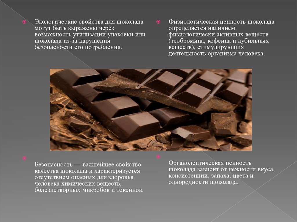 Химический шоколад. Качество шоколада. Ценность шоколада. Биологическая ценность шоколада. Дубильные вещества в шоколаде.