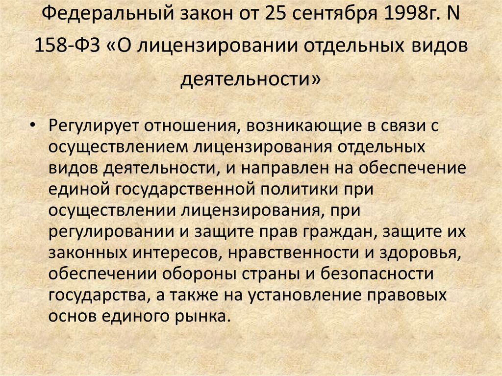 Федеральный закон о лицензировании видов деятельности. 158 ФЗ. Закон 158-ФЗ. 158 Федеральный закон. N 158-ФЗ 