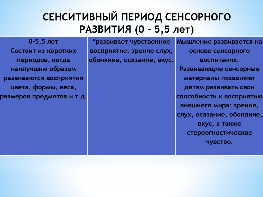 Сензитивный период монтессори схема