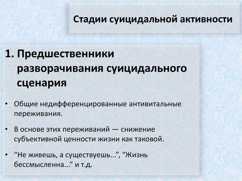 Стадии суицидальной активности 
