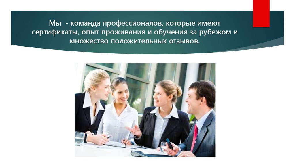 Мы - команда профессионалов, которые имеют сертификаты, опыт проживания и обучения за рубежом и множество положительных